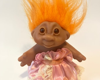 Vintage DAM Troll Doll: 1986 Prom Bride, Orange Hair