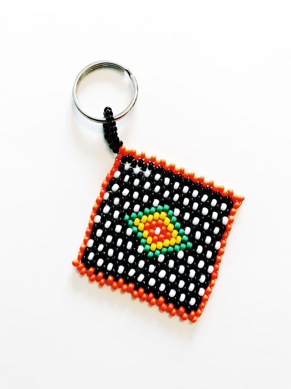Vintage African Hand Beaded Keychain African Flag… - image 5