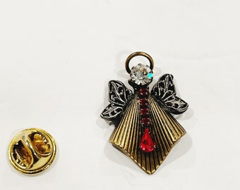 Vintage Filigree Angel Pin Red Rhinestone Mixed Metal Guardian Angel Lapel Pin Cherub Brooch Pin Small Pin Small Angel Brooch Pin Back Pin