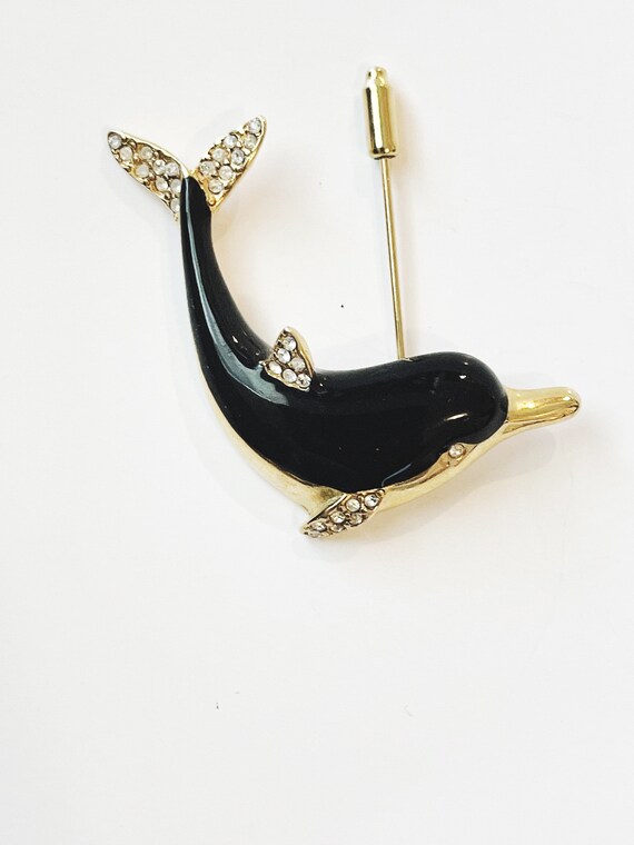 Kenneth Jay Lane Vintage Dolphin Pin: Black Ename… - image 9