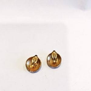 Gold Tone Button Clip-On Earrings Clip-ons Crisscross Pattern Round Circle Vintage Clip On Earrings Costume Jewelry Button Clip-ons image 2