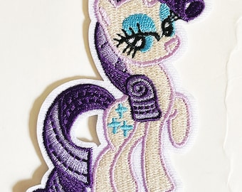 Rarity Unicorn Patch Little Pony Megara Rarity Patch Character Patches Iron On or Sew On Patch DIY Jacket Shirt Backpack Applique White Pony