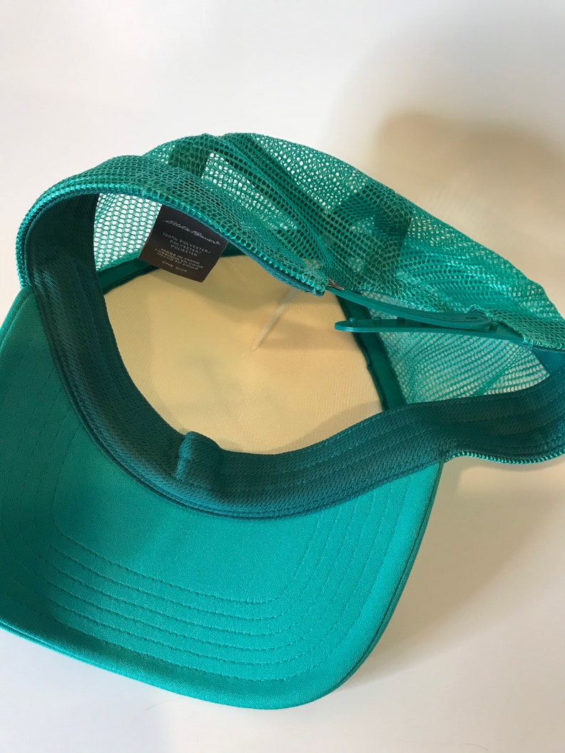 Vintage Eddie Bauer Trucker Hat Sea USA Mesh Hipster Hat Teal Green and White Snap back One Size Snapback image 9
