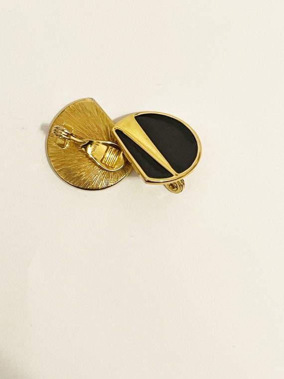 Vintage Monet Clip-ons Black and Gold Geometric B… - image 4