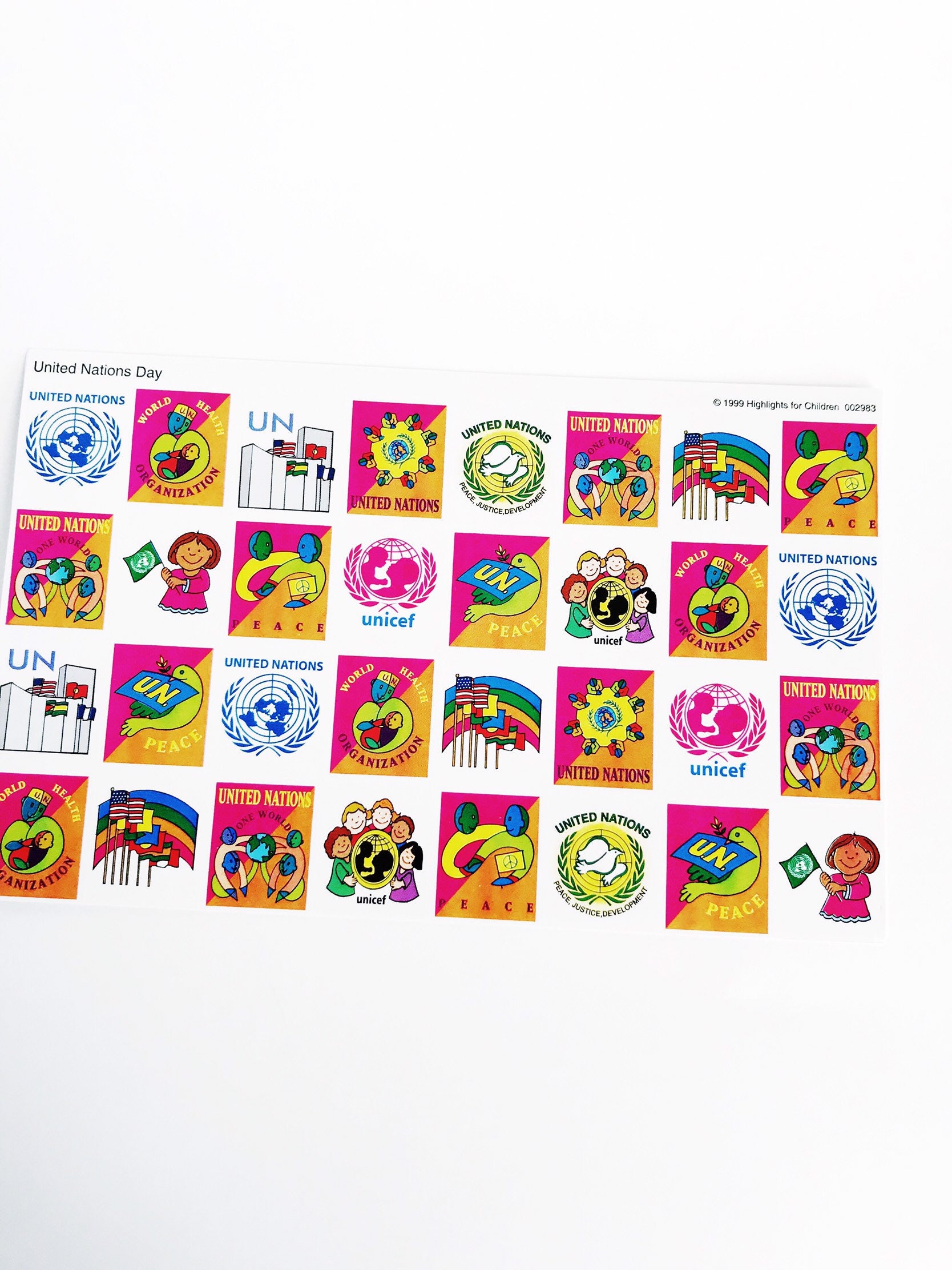 Vintage United Nations Stickers: 1999 UN Peace, UNICEF, WHO Sheet - Etsy