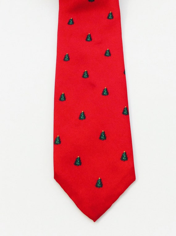 Vintage Ugly Christmas Tree Necktie Red Men's Hol… - image 1