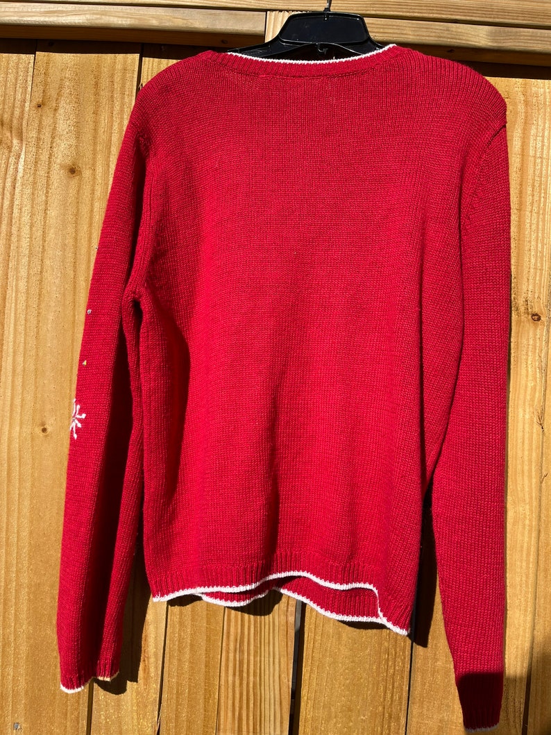 Red Snowflake Sweater Size Medium Ugly Christmas Sweater Holiday Sweater Winter Ski Sweater Button Up Cardigan by Capacity 90s image 10