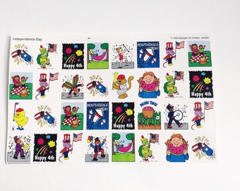 Vintage 90er Jahre Sticker - USA 4.Juli - auf einem 32-teiligen Bogen