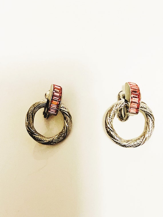 Pink Rhinestone Earrings Clip on earrings silver … - image 9
