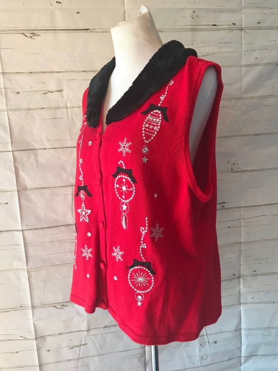Vintage 80s 90s Christmas Sweater Vest Holiday Or… - image 7