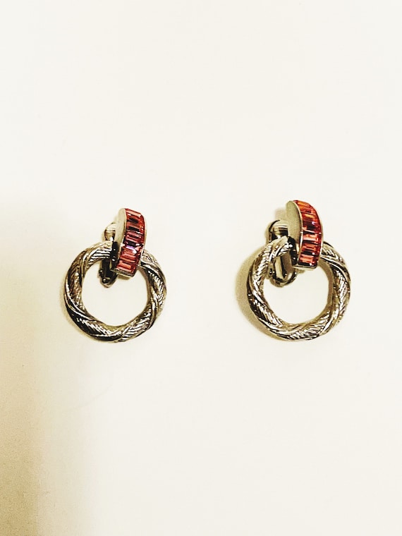 Pink Rhinestone Earrings Clip on earrings silver … - image 10