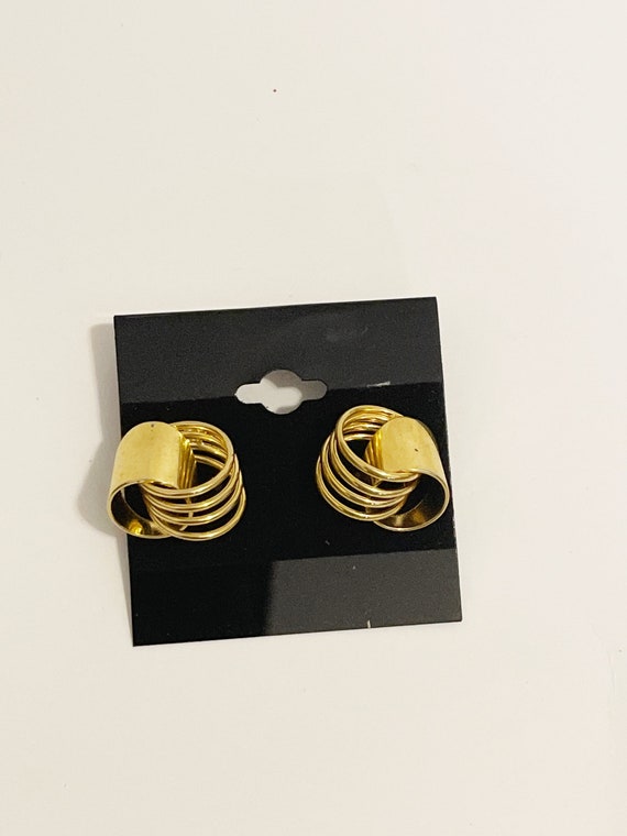 Vintage 1990s Gold Tone Circles Earrings Retro St… - image 8