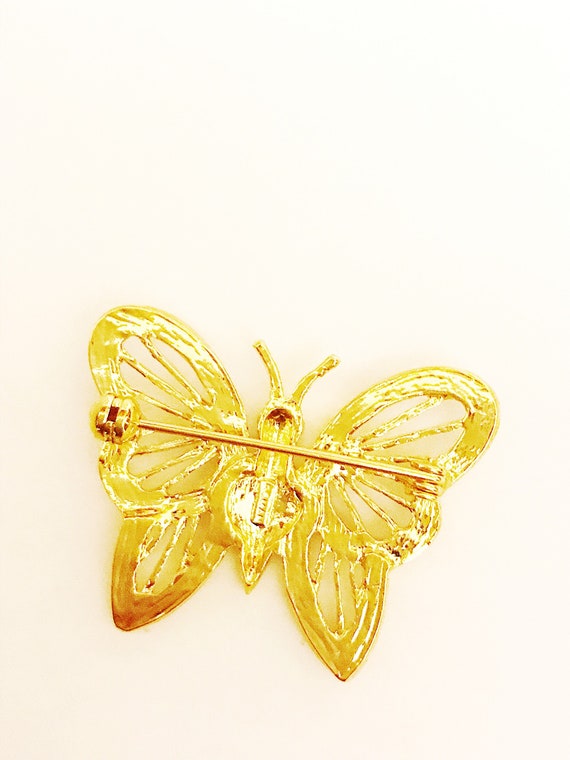 ROMAN Rhinestone & Gold Butterfly Pin Vintage Pin… - image 6