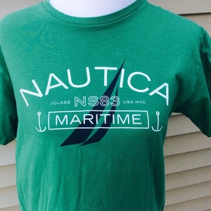 Vintage 90s Nautica Maritime Graphic T-Shirt - Green, Size Medium