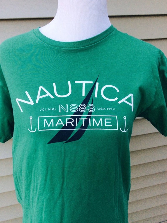 Vintage 80s 90s Nautica Maritime T-Shirt Green T S