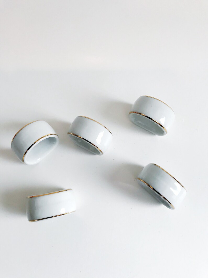 White Porcelain Napkin Rings with Gold Trim Vintage Kitchen Etsy