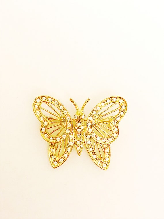 ROMAN Rhinestone & Gold Butterfly Pin Vintage Pin… - image 4