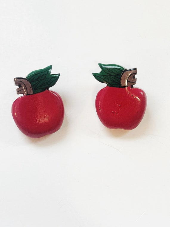 Red Apple Earrings Vintage Earrings Large Button … - image 1