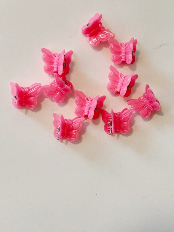 90s Style Light Neon Pink Butterfly Clips Mini Bu… - image 1