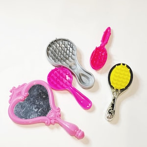 Miniature Barbie Mirrors Hair Brushes and Combs Dollhouse Hair Accessories Mattel Plastic Toys Retro Lot of 5 Barbie Accessory