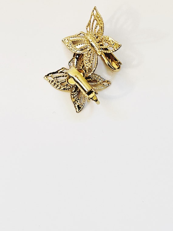 Vintage Gold Tone Filigree Butterfly Clip-ons Ear… - image 5