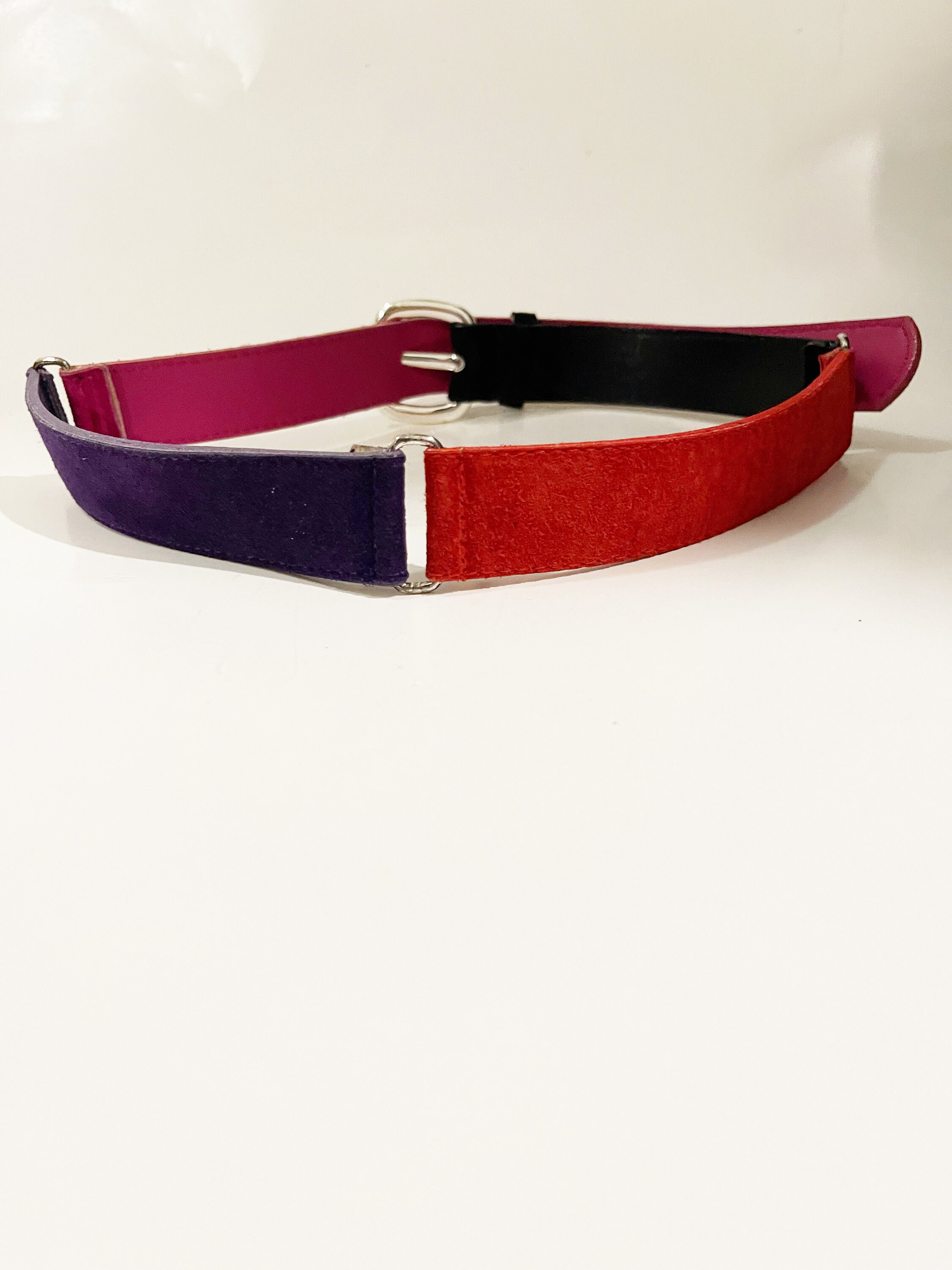Vintage Color Block Leather Belt: 1990s Funky Retro Style  display picture 1