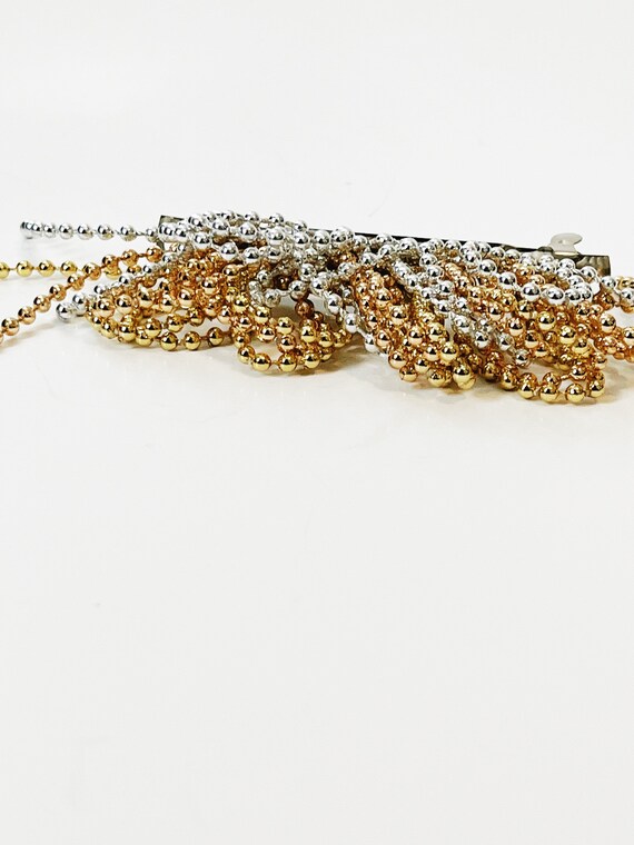 Vintage 1980s Gold Hair Clip Beaded Gold and Silv… - image 10