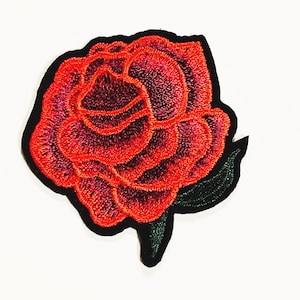 Red Rose Embroidered Patch DIY Applique Backpack Patch Jeans Patch Retro Style Patches Fun Novelty Patches Applique Red Black Flower Patch
