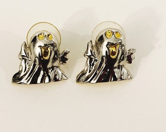 Vintage Ghost Stud Earrings: Silver Tone Halloween Costume Jewelry
