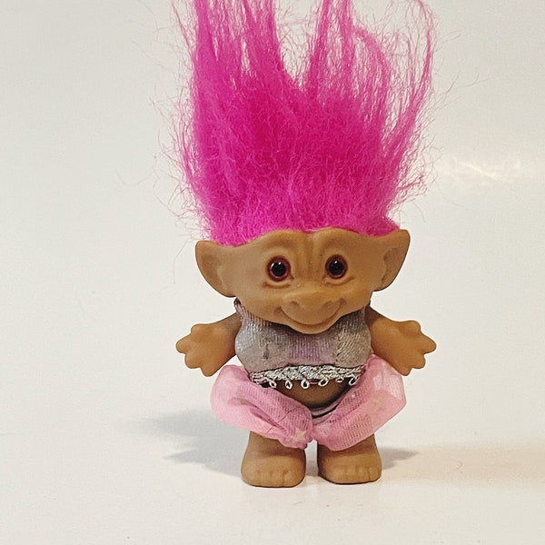 Vintage Neon Pink Hair Troll Doll Belly Dancing Troll Pink Jewel Treasure Troll Genie Ace Novelty Troll Retro 1990's Collectible Toys