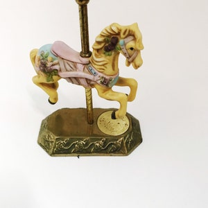 Vintage Willitts Design Porcelain Carousel Horse #2182 Pony Collectible Figurines Gold-tone Metal Pedestal 1980&#39;s Imbedded Coin Seal