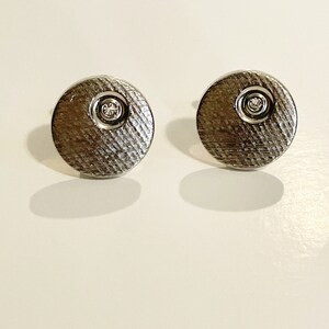Silver Tone Circle Cufflinks Unique Rhinestone Men&#39;s Suit Accessory Vintage Etched Cuff Links Vintage Cufflinks Vtg Cuff Links Men&#39;s Suit