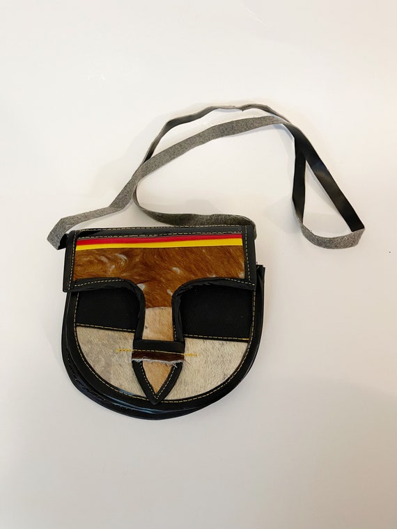 Vintage Faux Cowhide Shoulder Bag Black Purse Han… - image 10