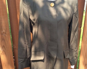 Vintage Wool Blazer: 90s Tailored Army Green Jacket, Size 12