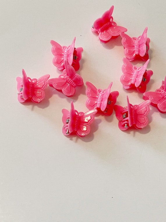 90s Style Light Neon Pink Butterfly Clips Mini Bu… - image 2