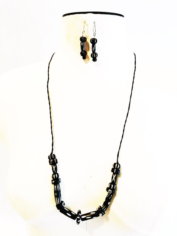 African Tribal Black and White Necklace and Earrin