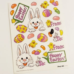 Vintage Suzy&#39;s Zoo Bunny Sticker Retro Suzy Spafford Vtg. Stickers Scrapbooking Card Making DIY Craft School Supplies Happy Easter Stickers