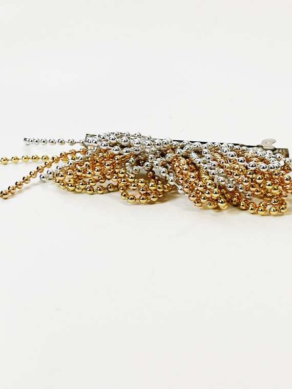 Vintage 1980s Gold Hair Clip Beaded Gold and Silv… - image 8