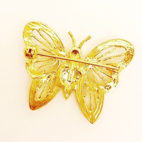 ROMAN Rhinestone & Gold Butterfly Pin Vintage Pin… - image 7