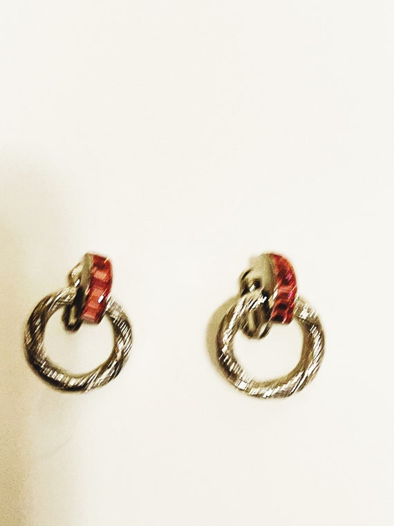 Pink Rhinestone Earrings Clip on earrings silver … - image 7