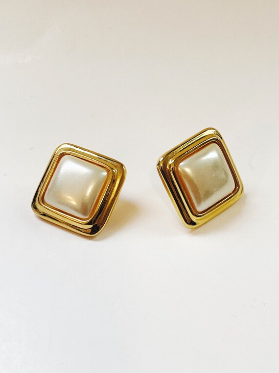 Vintage Liz Claiborne Earrings Square Gold Tone F… - image 3