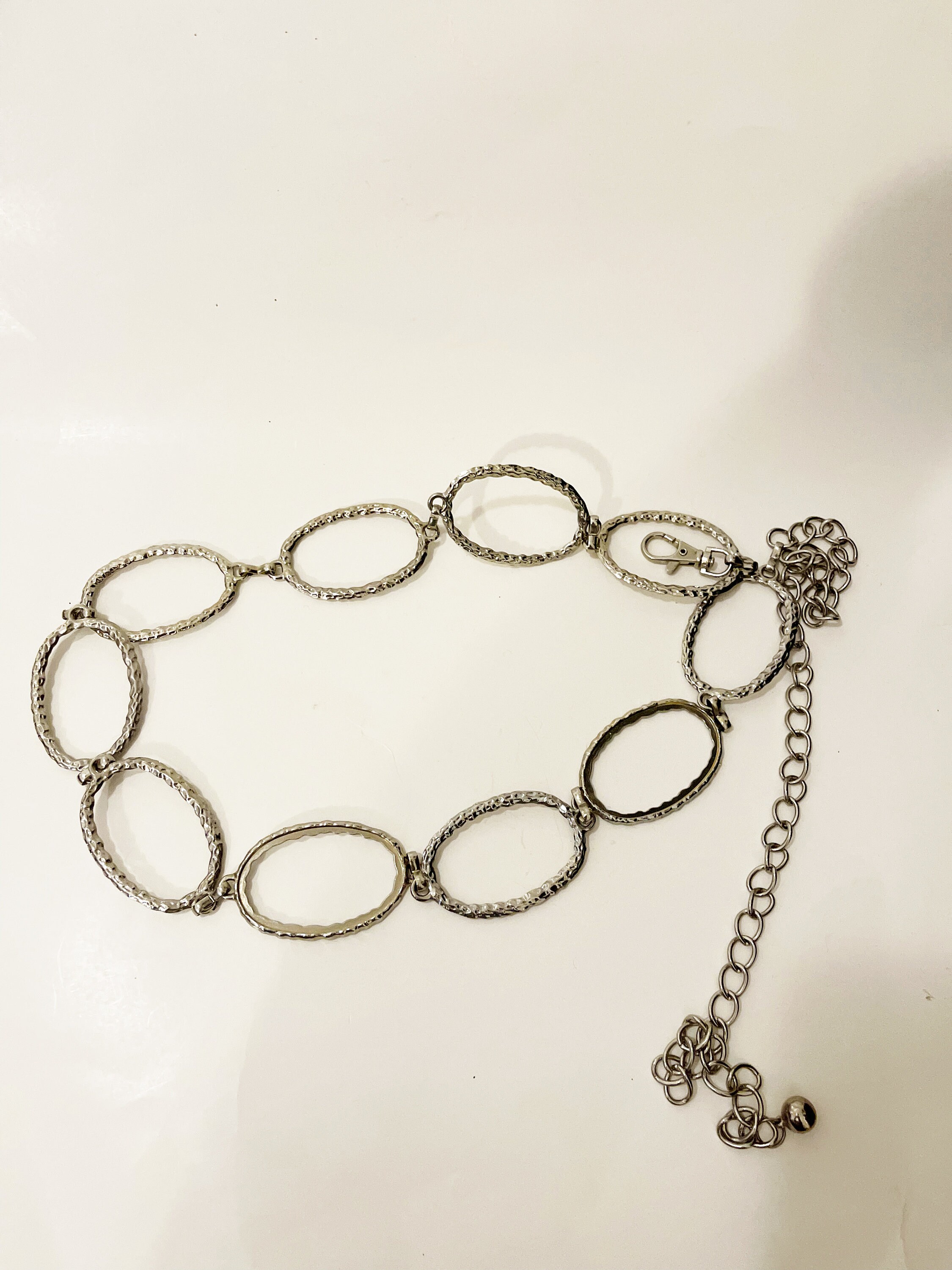 Vintage 90\'s Steampunk Chain Belt Silver Tone Ring Link Toggle Festival Gothic Handmade Draping Chain Halter Ring Belt Black Leather U.S.A.  main image 3