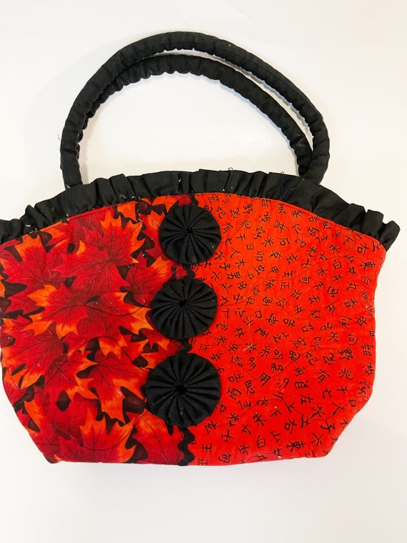 Red and Black Fabric Handbag Floral Lunch Pal Clo… - image 10