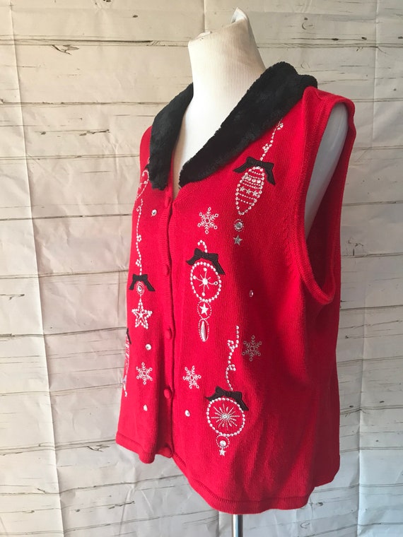 Vintage 80s 90s Christmas Sweater Vest Holiday Or… - image 9