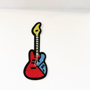 Red Guitar Patch Electric Guitar Patch Red Yellow and Blue Instrument Patch Music Novelty Patch Jean Jacket Patch Sew On Iron On Patch