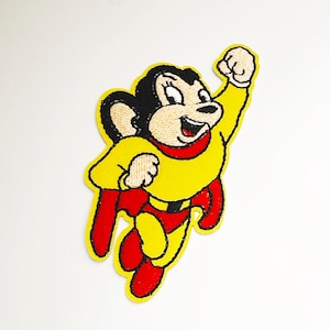 Mighty Mouse Patch Vintage Cartoon Character Patch Iron On Novelty Patch Badge Applique Animation Jacket Patch Embroidered Patch DIY