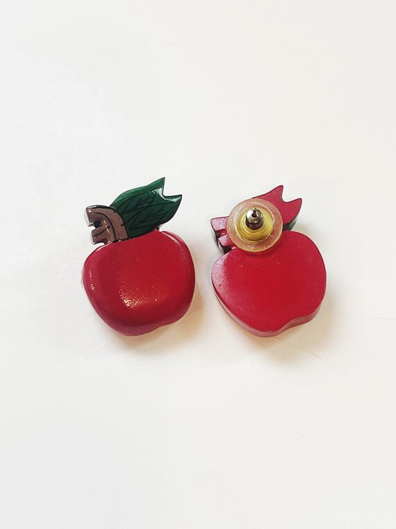 Red Apple Earrings Vintage Earrings Large Button … - image 7