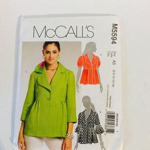 Womens Lined Jackets with Sleeve Variations OOP McCalls Sewing Pattern M5594 Size 6 8 10 12 14 Bust 30 1/2 to 36 UnCut Pattern Short Sleeve