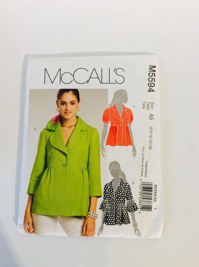 Womens Lined Jackets with Sleeve Variations OOP McCalls Sewing Pattern M5594 Size 6 8 10 12 14 Bust 30 1/2 to 36 UnCut Pattern Short Sleeve image 1