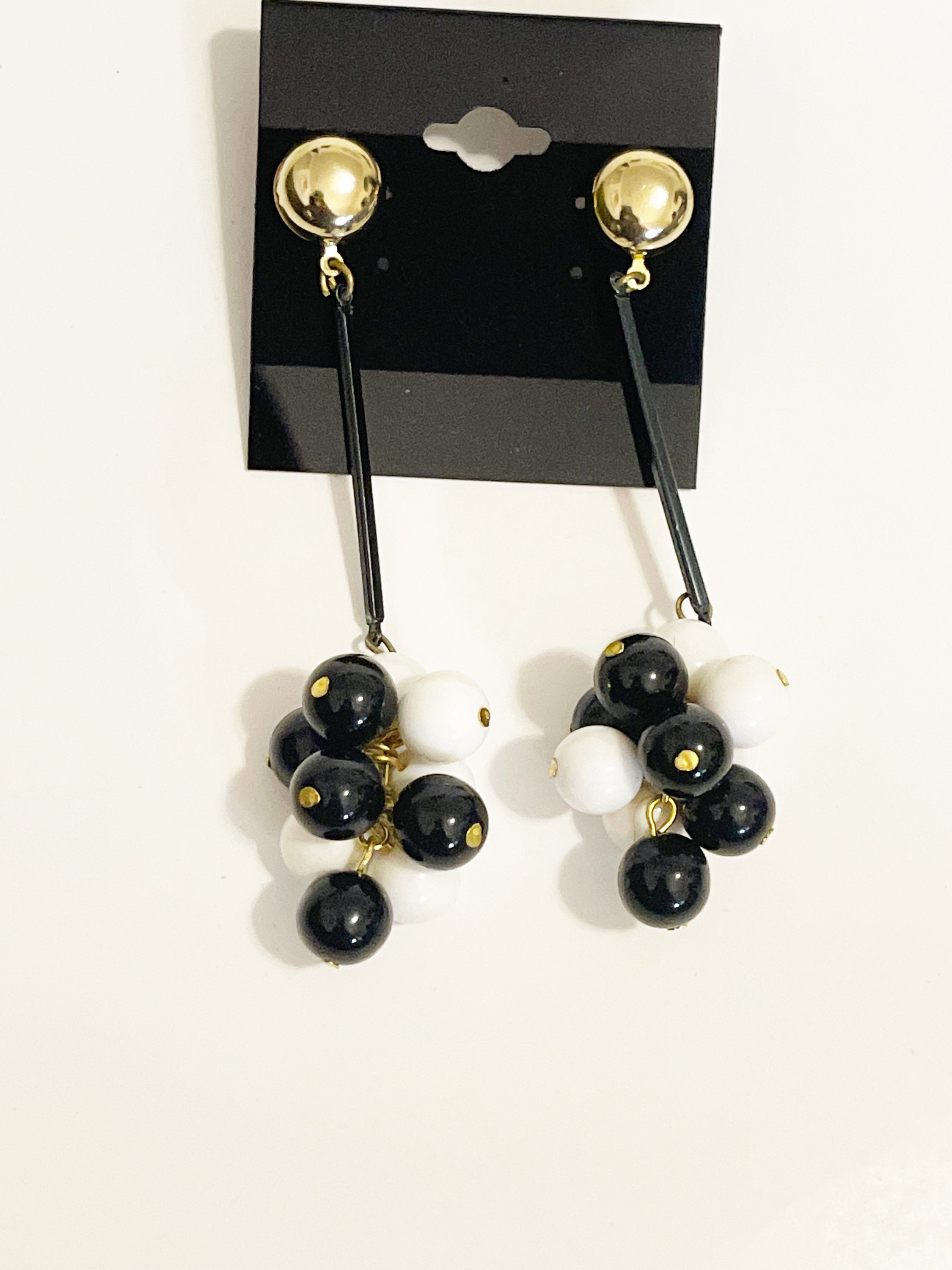 Vintage 1980s Black and White Party Earrings Avant Garde Confetti Earrings Dangle Pierce Earings Funky 80s Retro Style Camp Earrings
